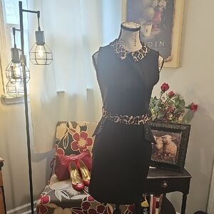 Mystic Little Black Dress with Leopard Print, Accents, Polyester/Spandex, Size S